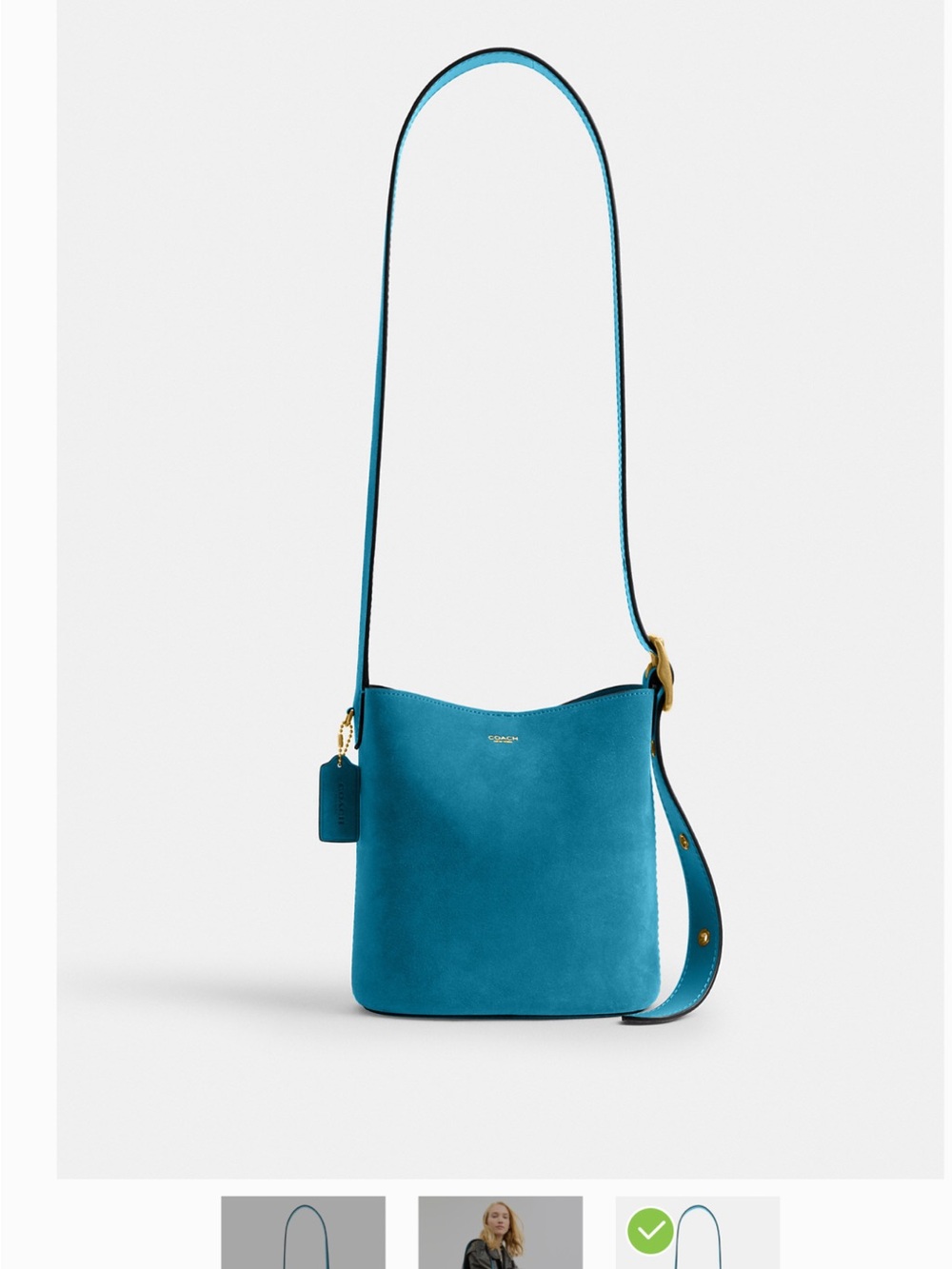 Coach Teal Pebbled Leather Crossbody Bucket Bag with Gold Hardware